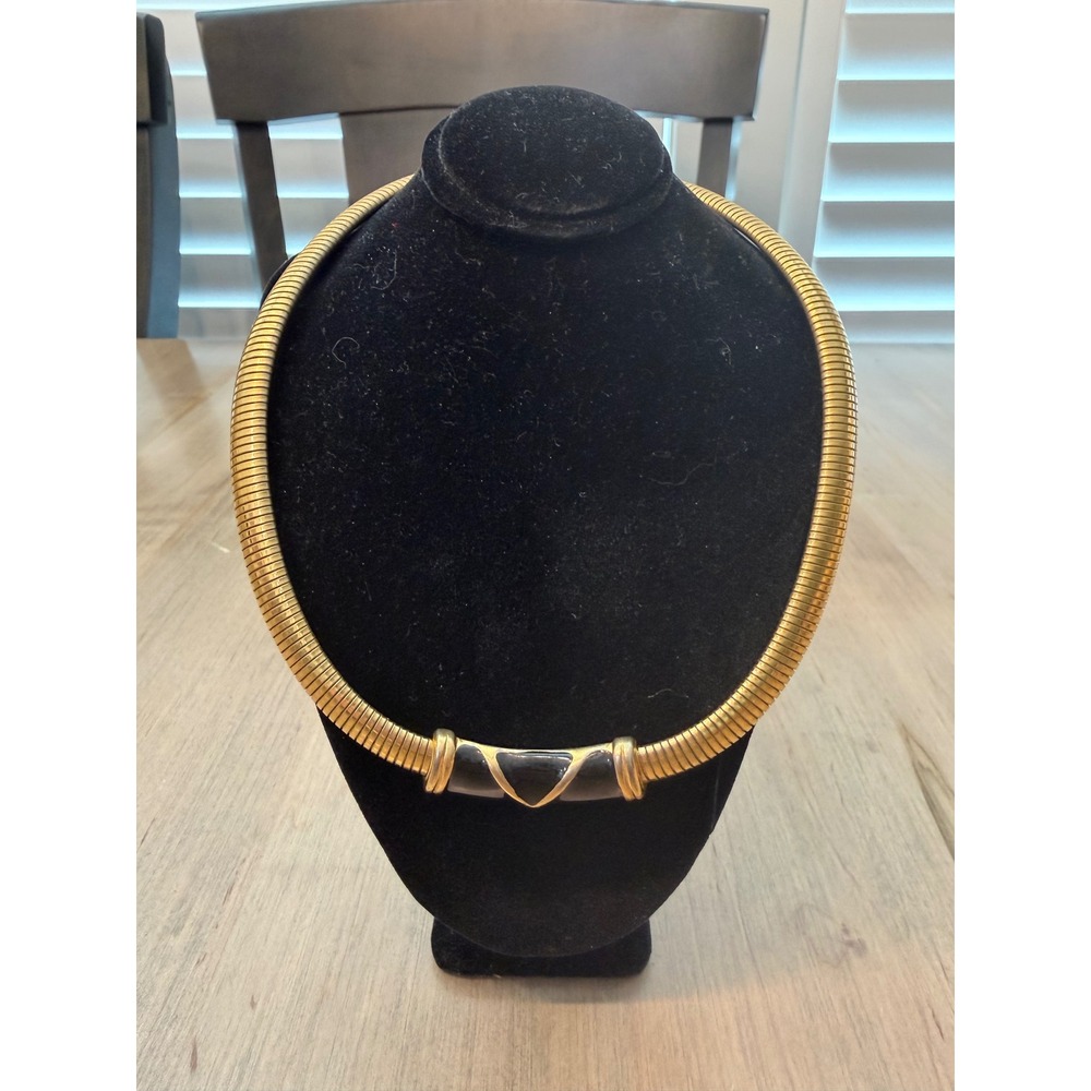 Monet Old Money Omega Choker Necklace Women OS Gold Black Enamel Vintage